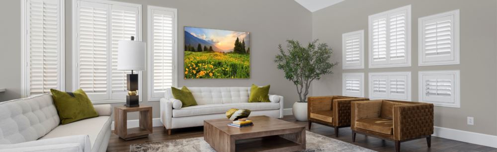 White polywood shutters in a modern kitchen